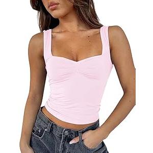 Cioatin Women Y2K Cute Sweetheart Neck Going Out Crop Tops Sleeveless Bustier Skinny Fit Summer Crop Tank Cami Trendy Pink, Large 