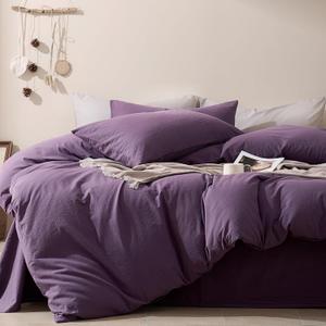 JELLYMONI Duvet Cover King Size - 100% Washed Cotton Comforter Cover with Linen-Like Texture, Breathable & Soft Bedding for Modern Home, Guest Room and Everyday Use,1 Duvet Cover & 2 Pillowcases (01- Iris Purple)
