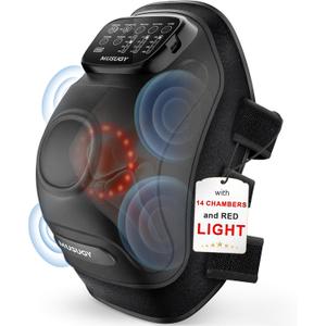 Knee Massager with Heat and Red Light Therapy : 4-in-1 Compression Massage with 14 Chambers & Vibration for Pain Relief, Cordless Home Office Use for Seniors and Active Adults, FSA-HSA Eligible (Black)
