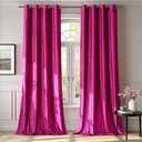BULBUL Living Room Polyester Velvet Window Curtains 84 inch Length- 2 Panels Hot Pink Blackout Window Drapes Curtain Thermal Insulated Room Darkening Decor Grommet Curtains for Bedroom
