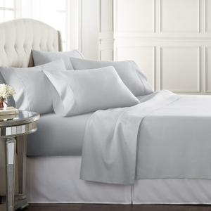 Danjor Linens Bed Sheet Set King Size for Hot Sleepers, Hotel Premium Sheets with 4 Pillowcases, Lightweight Brushed Microfiber Deep Pockets, Breathable Cooling 6 Piece Bedding Sets, Light Gray