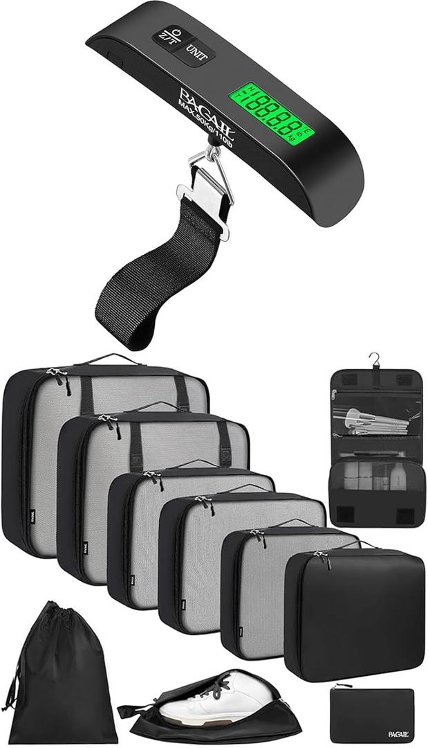 BAGAIL 10 Set Packing Cubes and Digital Luggage Scale