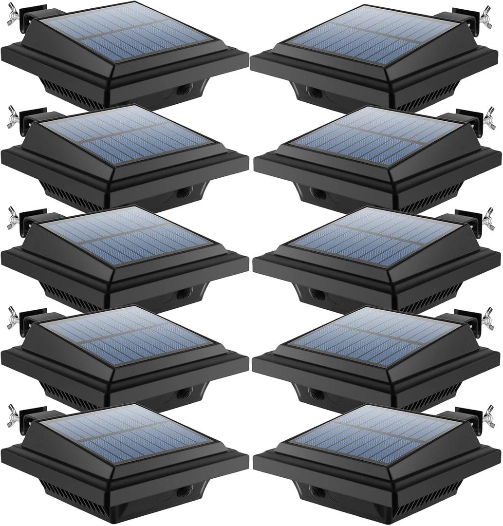 UniqueFire Solar Gutter Lights Outdoor, 40 LEDs Bright Solar Powered led Fence Light Deck Lights Waterproof for Wall, Deck, Fence, Stair, Step and Yard (Black Shell, 10Pack, Warm White)