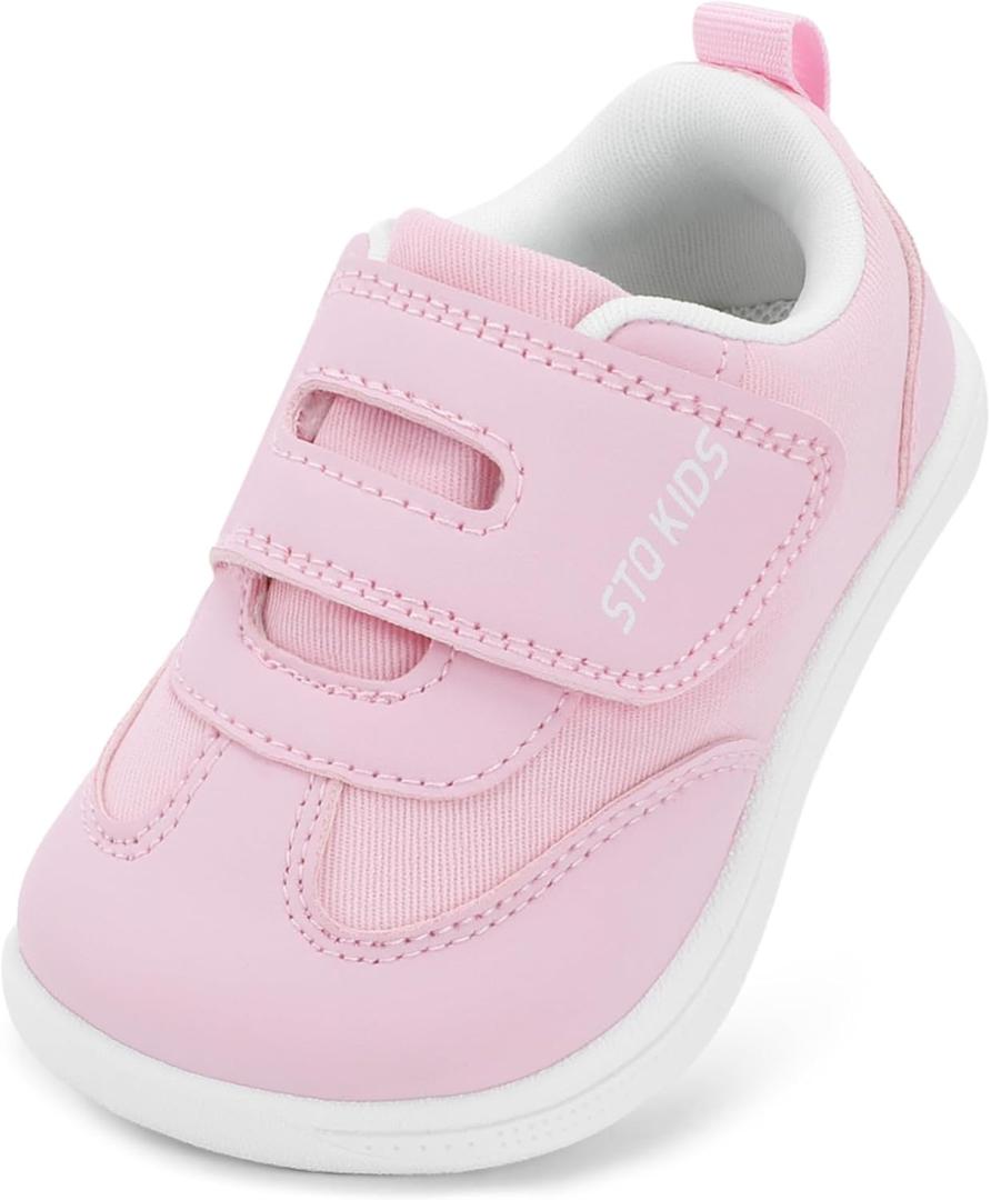 Wide Toe Box Toddler Shoes Zero Drop Boys Girls Barefoot Shoe Non-Slip Little Kids Sneakers for First Walking (Water Pink) Size 9