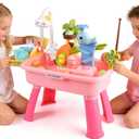 Upgraded Toddler Sand Water Table Toy with Electric Water Pump, Kids Sand Water with Faucet/Play Food Accessories/Fishing Toy, Kitchen Play Sink Toys for Girl Boy Age 3+ (Pink)