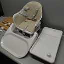 6 in 1 Baby High Chair, Convertible Wooden High Chairs/Booster Seat for Babies and Toddlers, Baby Feeding Chair with 5-Point Harness/Double Removable Tray & Adjustable Footrest (Beige)