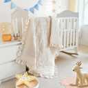 Wowelife Crib Bedding Set for Girls, 3PCs Boho Crib Comforter Set Beige, Ruffle Baby Crib Bedding Set Nursery Bedding Sets for Girls and Boys, Include Quilted Comforter, Crib Skirt and Sheet, Beige