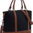 Bluboon Travel Tote Bags with Zipper Ladies Canvas Bag Weekender Overnight Bag for Women Carry on Duffel Bag Trolley Sleeve (Black)