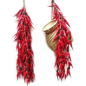 Artificial Pepper String, 5 Pack Simulation Artificial Lifelike Fake Vegetable Artificial Chili Red Pepper Hanging String Photography Props for Home Kitchen Farm Harvest Decoration (Red Chili, 5pcs)