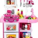 TEMI Play Kitchen Playset Pretend Food - 53 Pieces Pink Kitchen Toys for Toddlers, Toy Accessories Toddler Set with Sound and Light, Toddler Outdoor Playset for Kids, Girls and Boys