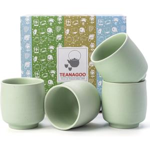 TEANAGOO Japanese Tea Cups, Chinese Tea Cup, 7.2Oz / 205 Ml, Ceramic Tea Cups for Adults, Ceramic Cups no Handles, Japanese Cups, Matcha Cup, Lt.Green, 4 Pcs/Box, H8 (4 Count (Pack of 1))