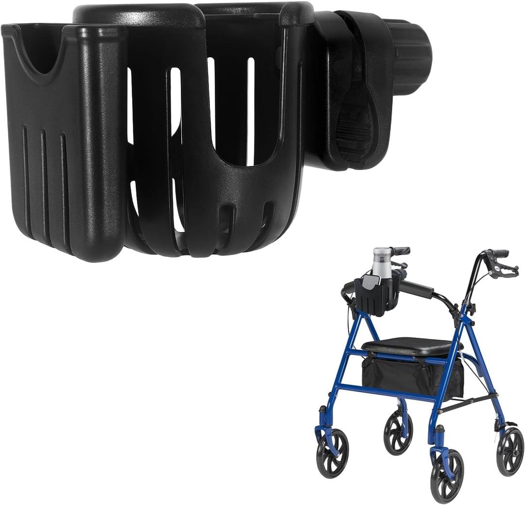 Cup Holder for Walker for Seniors, Walker Cup Holder for Rollator Walker with Phone Holder, 360 Rotatable Rollator Cup Holder for Seniors, Rolling Walker Accessories, Black