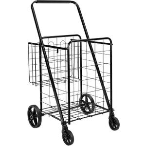 Amazon Basics Foldable Shopping Utility Cart with 360-Degree Wheels, Easy Assembly, Black, X-Large, Black 