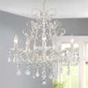 WUZUPS 5-Light Crystal Candle Chandelier Pendant Ceiling Light Modern Lighting Fixture for Bedroom Hallway Bar Kitchen Bathroom, H 23.2" W 20.7", E12 Base, Rustic White