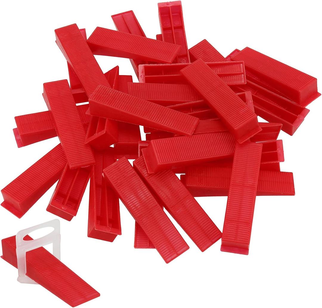 FUNSUEI 600 PCS Tile Leveling Wedges, Reusable Wedges, DIY Leveling System Wedges for Tile and Stone Installation, Fits 1/8, 1/16, 1/32 Inch Spacers, Red