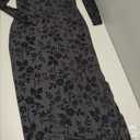 Womens Off The Shoulder Floral Maxi Bodycon Dress Fall Long Sleeve Mesh Fitted Long Formal Wedding Guest Dresses, Size L, Black