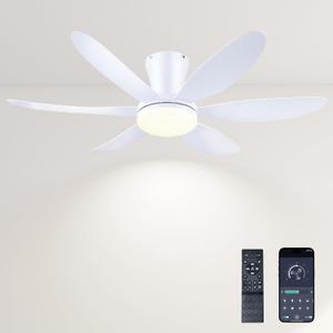 GJeg Ceiling Fans with Lights,42" Low Profile Ceiling Fan with Light and Remote Control,Flush Mount, Reversible, Dimmable, Noiseless, White Ceiling Fan for Bedroom, Small