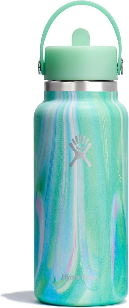 Hydro Flask 32 Oz Wide Flex Straw Cap Bottle - Insulated Stainless Steel - Wide Straw Lid, Non Spill, Leakproof in Jelly Green