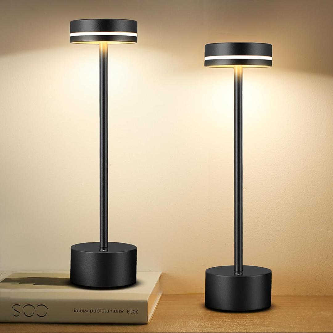 2 Pack LED Cordless Table Lamp Rechargeable, 5000mAh Portable Battery Operated LED Desk Lamp, 3 Color Dimmable Table Light for Reading/Home Office/Dining/Nightstand for Home Dcor  Black 2 Pack LED Cordless Table Lamp Rechargeable, 5000mAh Portable Battery Operated LED Desk Lamp, 3 Color Dimmable Table Light for Reading/Home Office/Dining/Nightstand for Home Dcor  Black