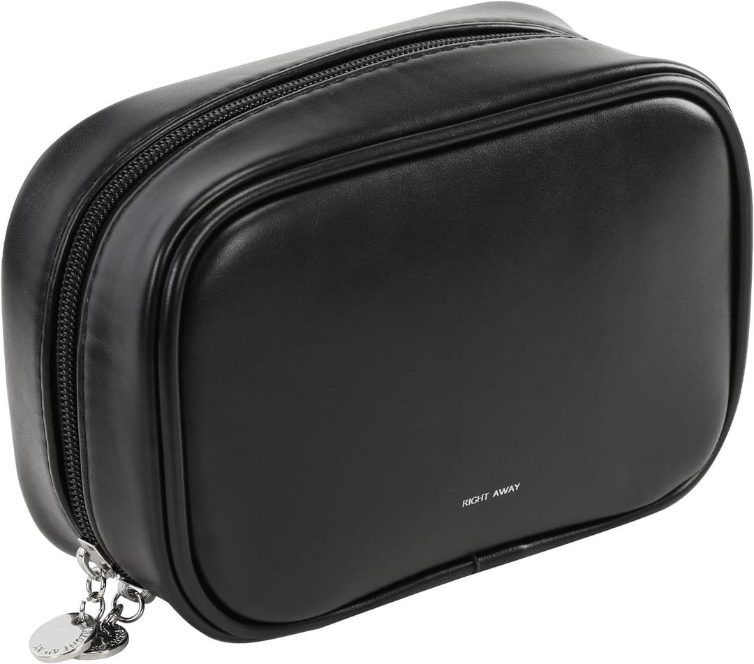RIGHT AWAY Small Makeup Bag for Purse, Travel Cosmetic Bag Organizer for Women, Cute Make Up Pouch Waterproof Toiletry Bag with Zipper, Portable Makeup Case Skincare Bag for Travel Accessories (Black)