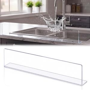 30 Inch Kitchen Sink Splash Guard, Clear Acrylic Water Barrier with 10pcs Removable Adhesive Tape, Edge Protector for Kitchen Island, Bathroom Counter, Stove Backsplash