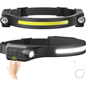 AlpsWolf LED Headlamp Rechargeable, 2 XPE LED and COB LED Head Lamp, Sensor Mode, 260 Wide Beam, IPX4 Waterproof, Rechargeable Headlight for Camping Accessories (2 Pack)