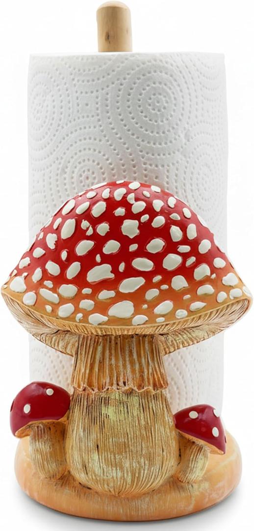 Mushroom Paper Towel Holder, Decorative Paper Towel Holder for Kitchen, Standing Paper Towel Holders Cute, Wood Roll Holder for Kitchen Accessories,Bathroom,Farmhouse,Christmas,Housewarming