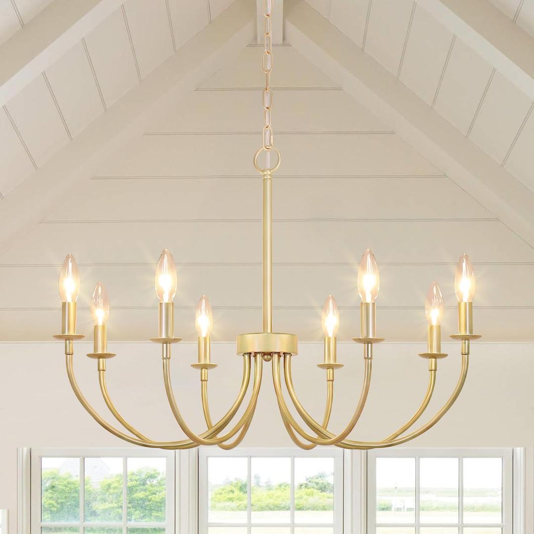 8 Light Gold Farmhouse Chandeliers for Dining Room Light Fixtures Over Table,Industrial Candle Hanging Chandelier for Living Room Foyer Staircase Bedroom Kitchen Island Restaurants