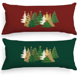 Lanpn Christmas Standard Pillowcase 20x54 Set of 2, Red Green Decorative Lumbar Pillow Cases 20 x 54 Long Rectangle Standard Shams Throw Bed Pillow Covers Xmas Cushion Cover 2 Pack