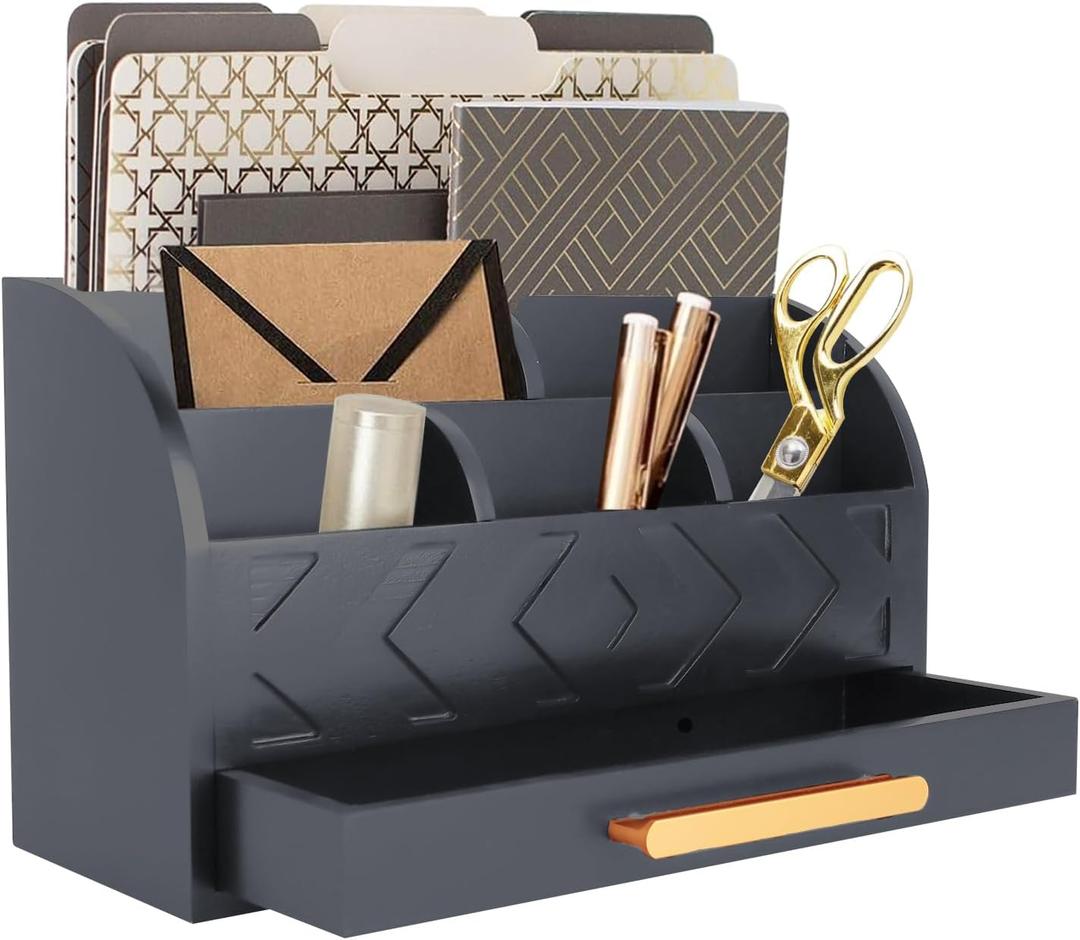 Wooden Desk Organizer Mail Organizer Countertop, Desktop Organizer Mail Sorter Mail Holder Bill Organizer for Desk, Desk Organizers and Accessories for Women (Black)