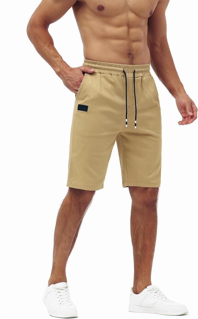 MGBOYGYM Men's Casual Shorts - Cotton Drawstring Summer Beach Stretch Twill Chino Golf Shorts (Medium, Khaki)