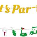 Pre-Strung Golf Themed Birthday Banner, NO-DIY Lets Par-tee Banner Golf Sports Theme Party Decorations for Retirement Baby Shower, Gold, Golf Let's Par-tee