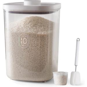 LivLab 20-25 lbs Rice Dispenser,10.5 Qt/10 L/22-25 lbs Rice Container Storage with Measuring Cup & Brush Food Cereal Container Bins Household for Kitchen Pantry Organization (AY-10KG-WHITE)