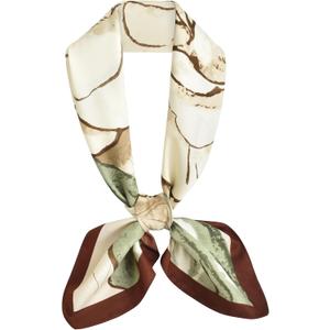 Large Silk Feeling Hair Scarf Bandanas for Women Elegant Silky Satin Neck Scarves 35inches Square Hair Sleeping Wrap (12 S12 Beige Bloom)