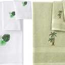 6 Pcs Summer Monstera Leaf Palm Tree Bath Towel Set 2 Washcloths, 2 Hand Towels, 2 Bath Towels for Bathroom Summer Towel Decorative Set