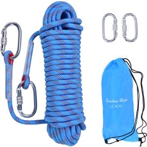 Climbing Rope, 12 mm Static Climbing Rope, 32FT(10M) 65FT(20M) 100FT(30M) 164FT(50M) Outdoor Rock Climbing Rope, Escape Rope, Rappelling Rope, Fire Rescue Parachute Rope (Blue)