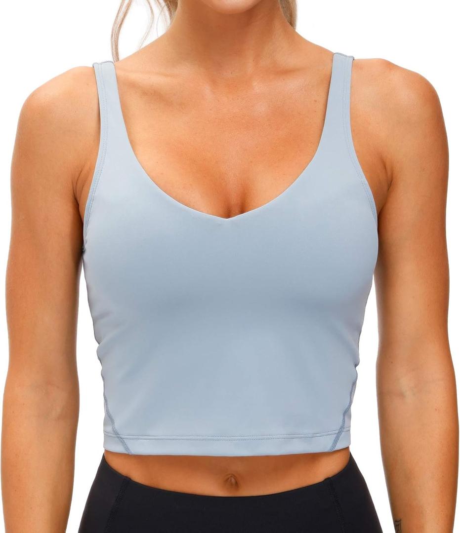 THE GYM PEOPLE Womens' Sports Bra Longline Wirefree Padded with Medium Support (Small, Denim Blue)