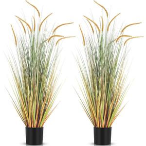 Jexine 2 Pieces Faux Plants Outdoor 4 ft Tall Artificial Grass Plant Potted Artificial Setaria Grass Faux Greenery Floor Plants for Housewarming Gift House Garden Lobby Outdoor (Autumn Green)
