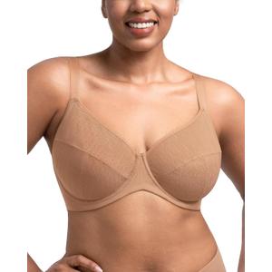 HSIA Minimizer Bras for Women Full Coverage Underwire Plus Size Unlined Mesh Jacquard Bra with Wide Straps, 36D (Beige)