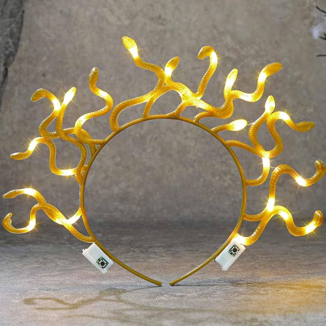 DRESBE Light Up Snake Headband LED Medusa Headbands Halloween Party Hair Accessories for Women