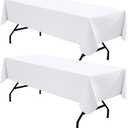 homing 2 Pack Rectangle Vinyl Tablecloth, Waterproof Spillproof Plastic Flannel Backed Table Cloth, Wipe Clean Table Cover for Dining, Buffet Parties and Camping (White, 60" x 84")