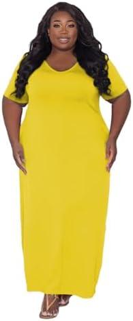 TOPSRANI Womens Plus Size Maxi Dresses for Women Oversize Casual Short Sleeve V Neck Loose Plain Solid Trendy Summer Dress Yellow S at Amazon Womens Clothing store