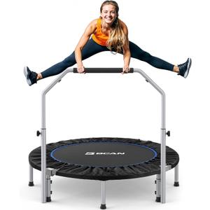 BCAN 40/48" Foldable Mini Trampoline Max Load 330lbs/440lbs, Fitness Rebounder with Adjustable Foam Handle, Exercise Trampoline for Adults Indoor/Garden Workout