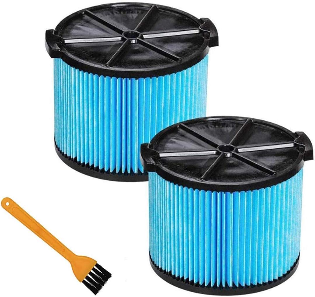 VideoPUP 2PCS VF3500 Replacement Vacuum Cleaner 3-Layer Wet Dry Vacuum Filters Vacuum Cartridge Filter Compatible with 3-4.5 Gallon HEPA Media Filter with 1PC Brush (2pcs)