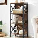 Small Bookshelf,4 Tier Industrial Bookcase with Metal Frame and Backboard,Narrow Rustic Brown Book Shelf,Book case for Small Spaces,Living Room,Bedroom and Home Office (4-Tier15.7"W x 11.0"D x 39.5"H)