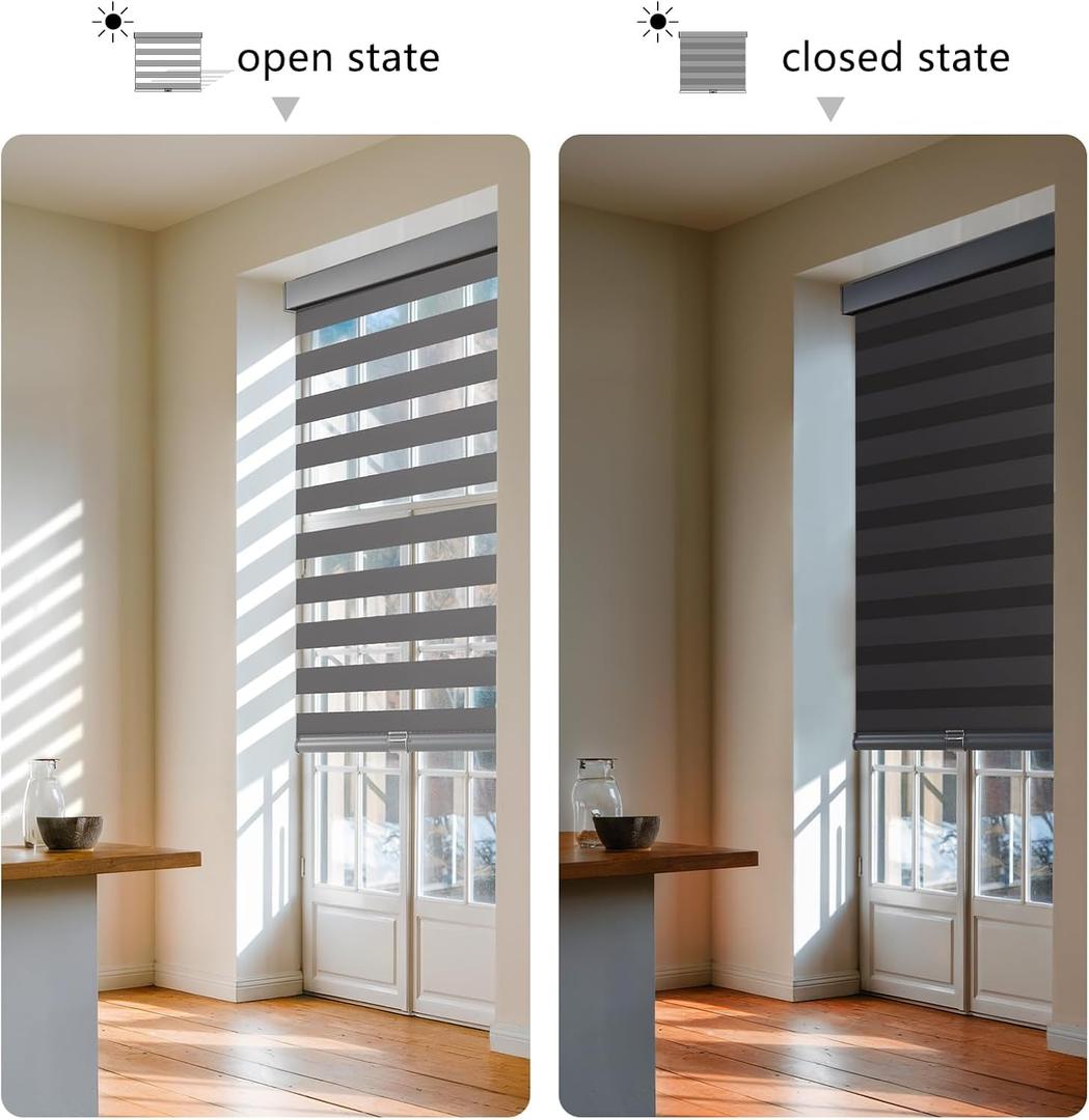 Aosky  Zebra Blinds Cordless Shades-Dual Layer Light Filtering, Day & Night, Black Polyester Fabric  