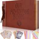 Our Adventure Book Scrapbook Photo Album,3D Embossed Words Leather Memory Book with 80 Pages for Couples Gifts,Anniversary Wedding,Valentine's Day