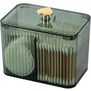 Tbestmax Qtip Holder Dispenser 3-Section Clear Cotton Swab/Pad/Ball Holder Container 3 Grids Bathroom Organizer Jar Cosmetics Storage for Vanity(Green)