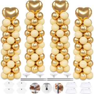 4 Sets Balloon Column Stand Kit, 7 Feet Height Adjustable Balloon Tower Pillar with Reusable Metal Telescopic Design for Graduation, Wedding, Baby Shower, Birthday Party Decoration
