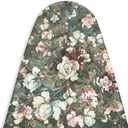 Encasa XO Ironing Board Cover and Pad - Thick 4mm Felt, Heat & Scorch-Resistant, Fits Medium Boards 42"x14", Elastic Bungee Cord Tightening, Easy Fit, Stain-Safe Dye, Green Roses